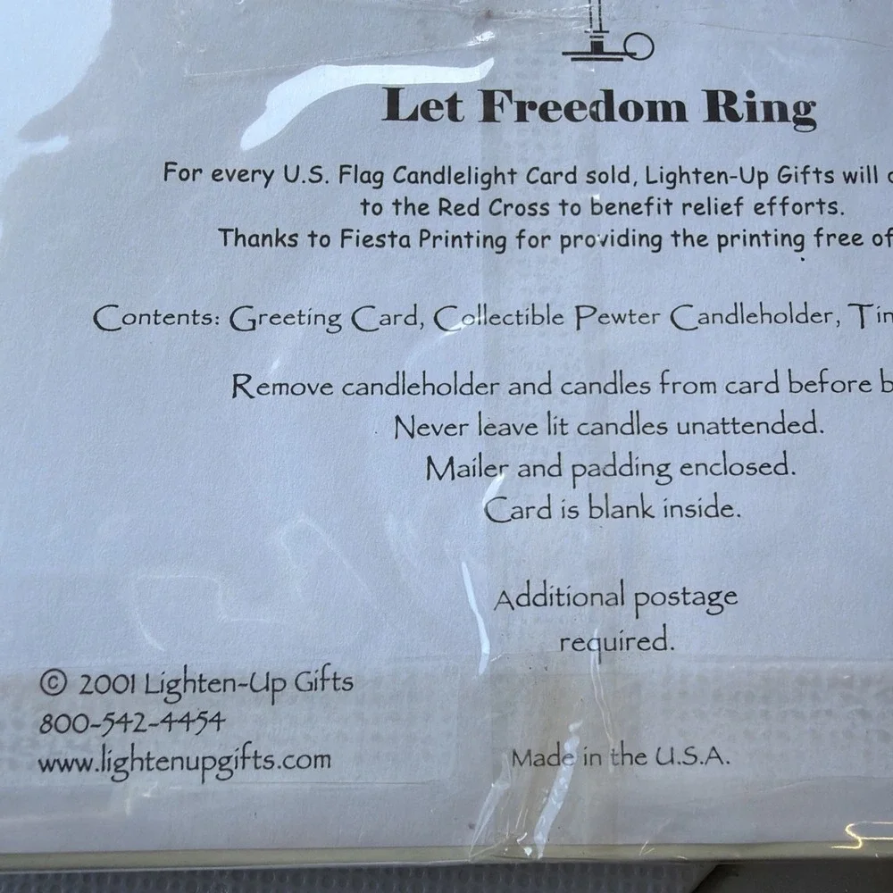 Lighten-Up Gifts Pewter Flag VTG Candle Holder Card 4 Candles 
